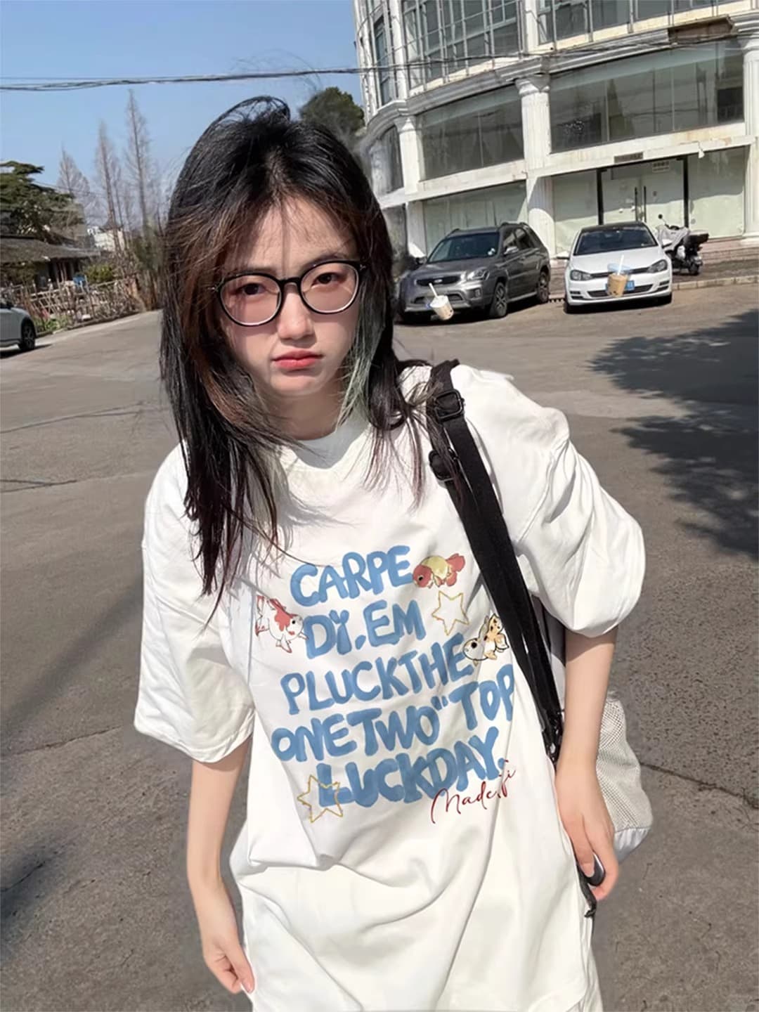 경관 그림 21 순면 210 그램 2026 년 봄 여름 드레스 반팔 티셔츠 여성 한국 스타일 프린트 이미지 2