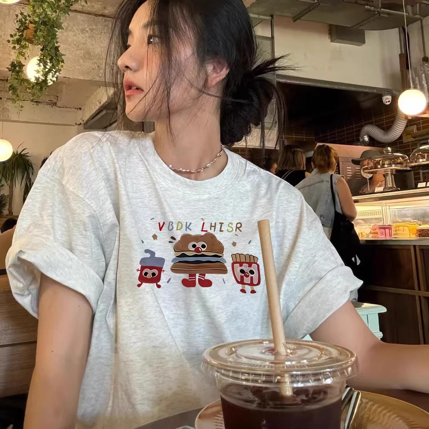 경관 그림 21 순면 210 그램 2026 년 봄 여름 드레스 반팔 티셔츠 여성 한국 스타일 프린트 이미지 5
