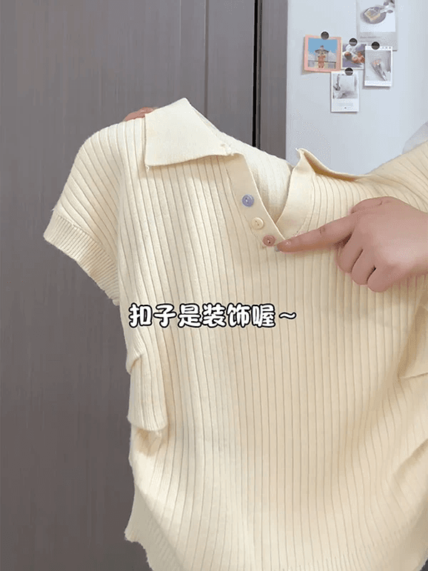 POLO 칼라 니트 반팔 티셔츠 여성 짧은 2026 여름 새로운 디자인 센스 몸매 가꾸기 긍정적 인 어깨 꼬집기 허리 위로 의류 상세 이미지 4