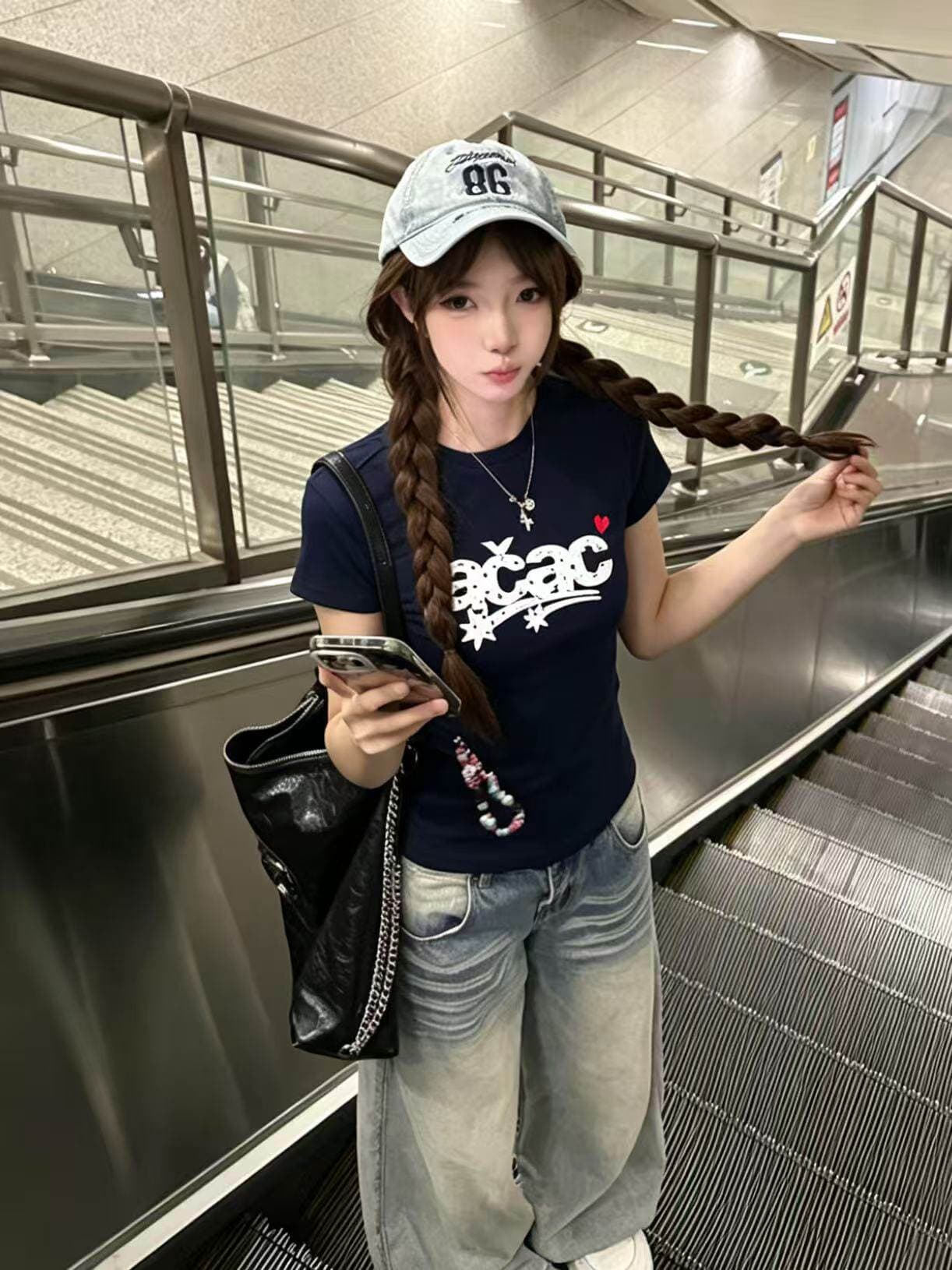 아메리칸 긍정적 인 어깨 별 자수 알파벳 반팔 티셔츠 여성 여름 몸매 가꾸기 슬림해 보이는 디자인 센스 핫걸 바람 순면 맨위 상세 이미지 2