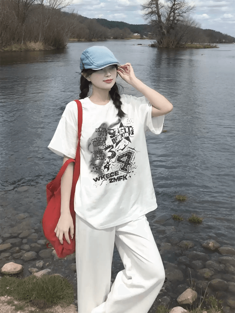 경관 그림 21 순면 210 그램 이후 패키지 칼라 여름 드레스 한 부서 반팔 티셔츠 여성 한국 스타일 루즈핏 빅 사이즈 프린트 상세 이미지 5