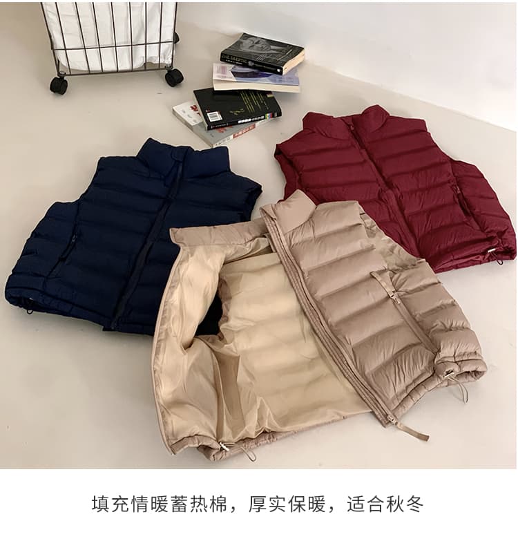선적 얇고 가벼운 면 베스트 가을 겨울 2026 대외 무역 여성 다용도 쇼트 스타일 보온 스탠드 칼라 민소매 어깨 외부 가져 가라. 조끼 상세 이미지 7