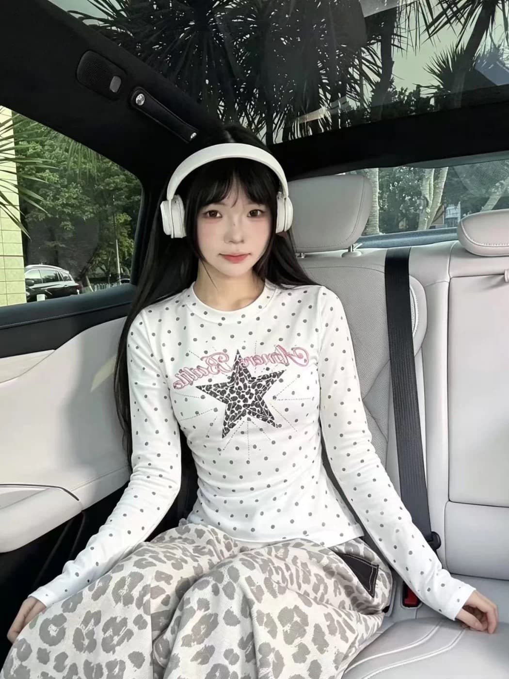 220 그램 40 빗질하다 92 면 천년기 바람 핫걸 도트 무늬 슬림해 보이는 허리 수축 몸매 가꾸기 긴팔 봄 가을 티셔츠 여성 이미지 2