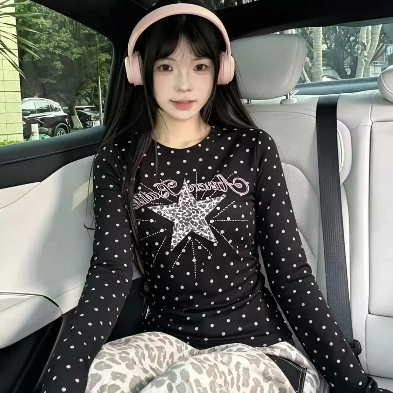 220 그램 40 빗질하다 92 면 천년기 바람 핫걸 도트 무늬 슬림해 보이는 허리 수축 몸매 가꾸기 긴팔 봄 가을 티셔츠 여성