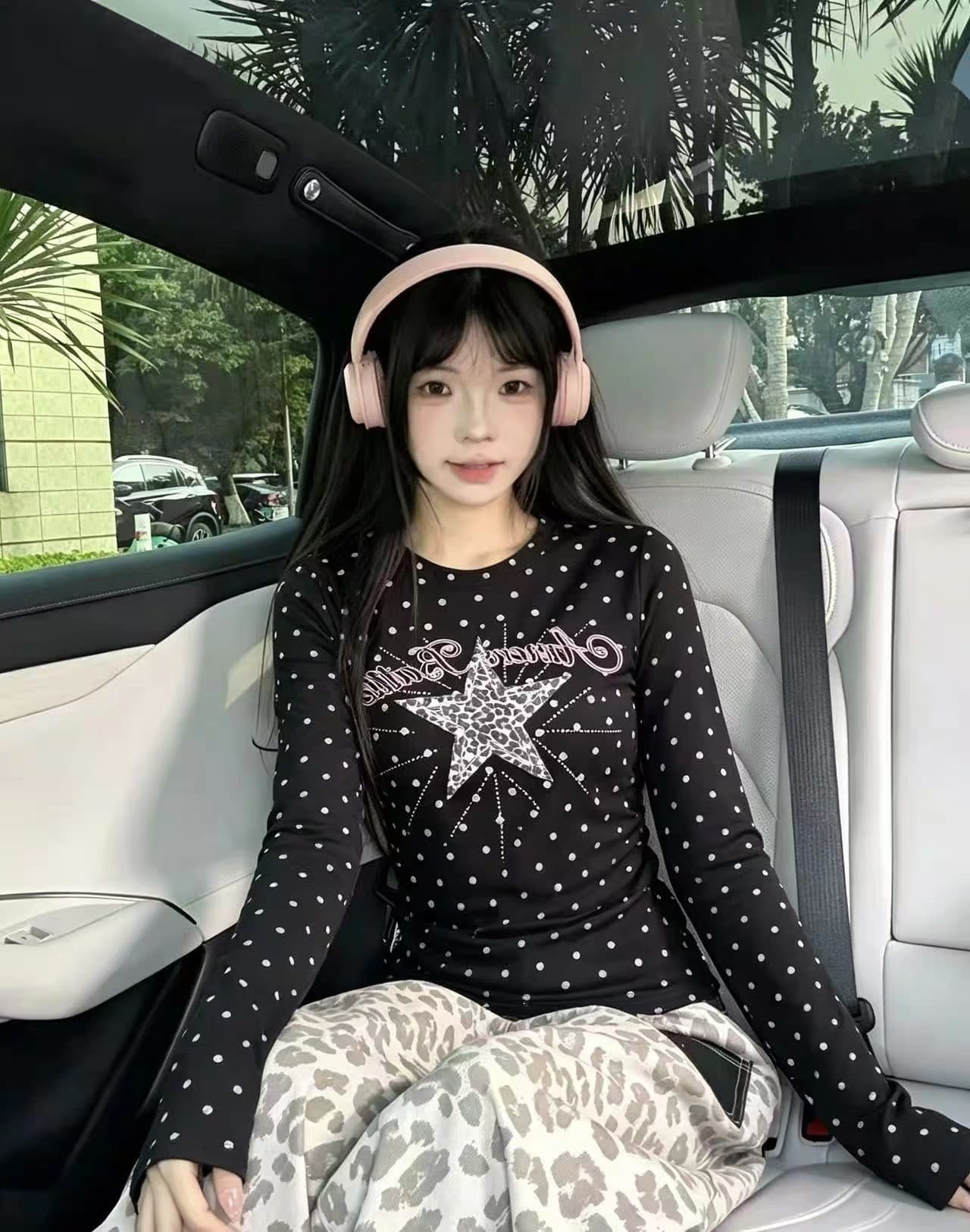 220 그램 40 빗질하다 92 면 천년기 바람 핫걸 도트 무늬 슬림해 보이는 허리 수축 몸매 가꾸기 긴팔 봄 가을 티셔츠 여성 상세 이미지 5