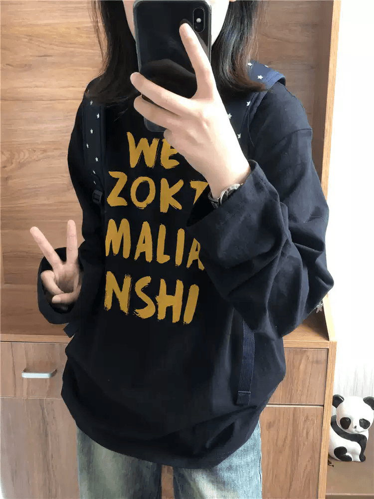 경관 그림 21 순면 210 그램 가을 의상 긴팔 티셔츠 여성 루즈핏 맨위 프린트 이미지 3