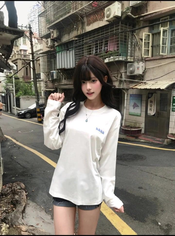 경관 그림 210 그램 21 이후 패키지 칼라 프린트 가을 의상 긴팔 티셔츠 여성 루즈핏 순면 라운드 넥 맨위 이미지 4