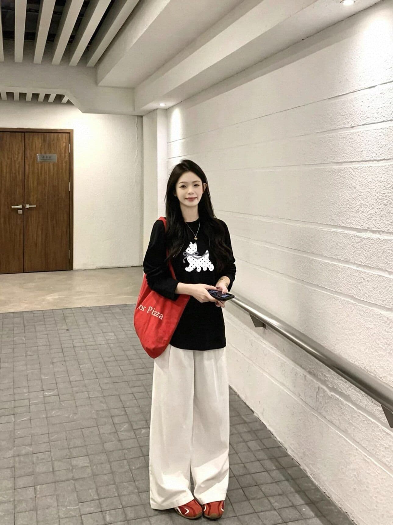 경관 그림 210 그램 21 이후 패키지 칼라 프린트 가을 의상 긴팔 티셔츠 여성 루즈핏 순면 라운드 넥 맨위 상세 이미지 3