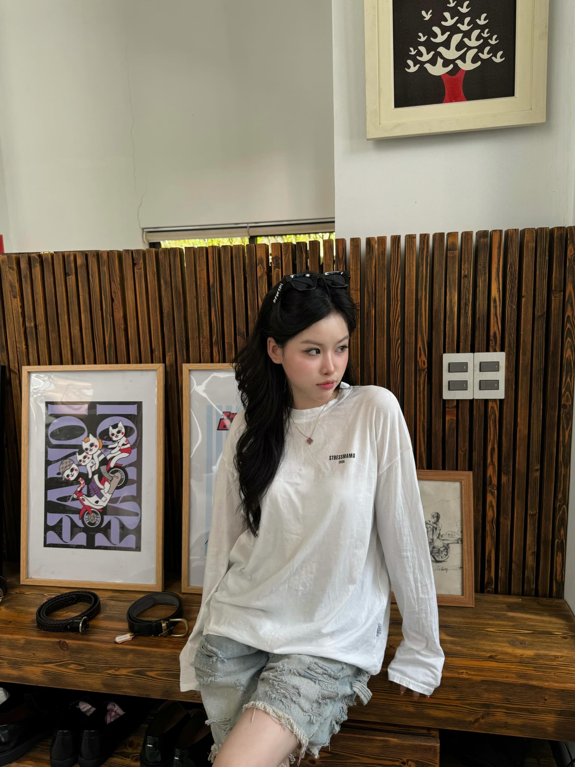 경관 그림 210 그램 21 이후 패키지 칼라 프린트 가을 의상 긴팔 티셔츠 여성 루즈핏 순면 라운드 넥 맨위 상세 이미지 6