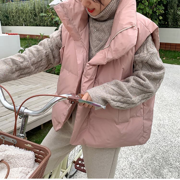 베스트 두꺼운 가을 겨울 다운 재킷 한국 스타일 루즈핏 다용도 다운 코튼 조끼 조끼 어깨 외출용 쇼트 스타일 재킷 이미지 3