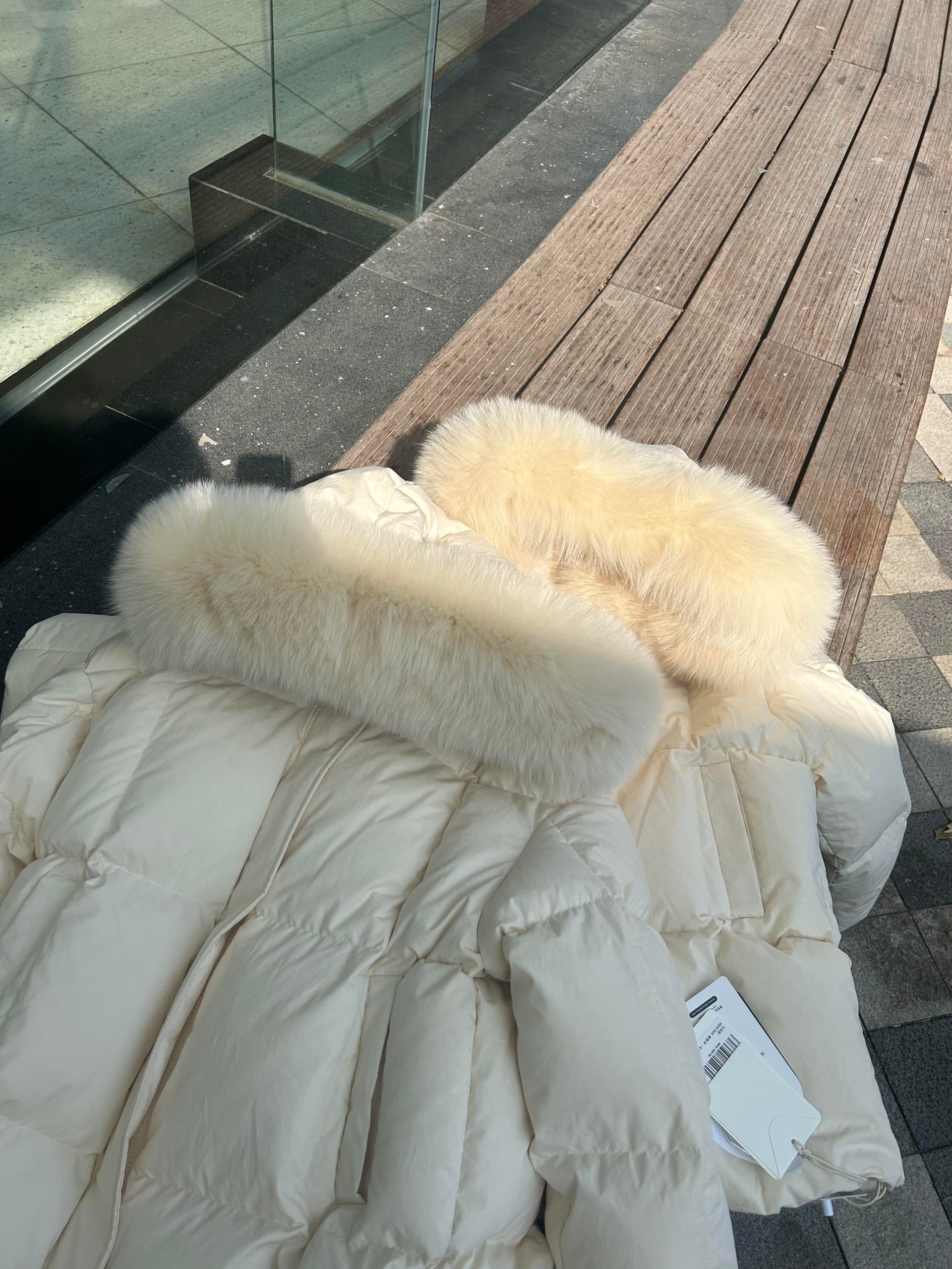 핑크색 아래 면화 의류 겨울 후드 두꺼운 큰 모피 칼라 중간 길이 작은 키 빵 외투 면 옷 상세 이미지 19