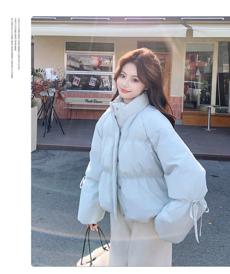 스탠드 칼라 파란색 버블 푸 다운 재킷 여성 겨울 쇼트 스타일 2026 새로운 작은 키 아래 면화 의류 패딩 재킷 두꺼움 재킷 상세 이미지 5