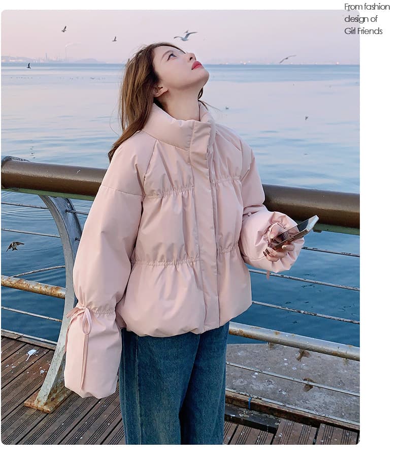 작은 키 버블 푸 허리 수축 아래 면화 의류 여성 겨울 쇼트 스타일 2026 새로운 한 부서 학원 스탠드 칼라 빵 외투 상세 이미지 4