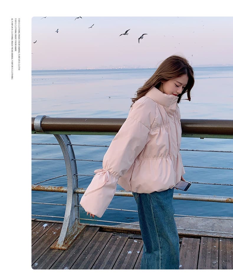 작은 키 버블 푸 허리 수축 아래 면화 의류 여성 겨울 쇼트 스타일 2026 새로운 한 부서 학원 스탠드 칼라 빵 외투 상세 이미지 6