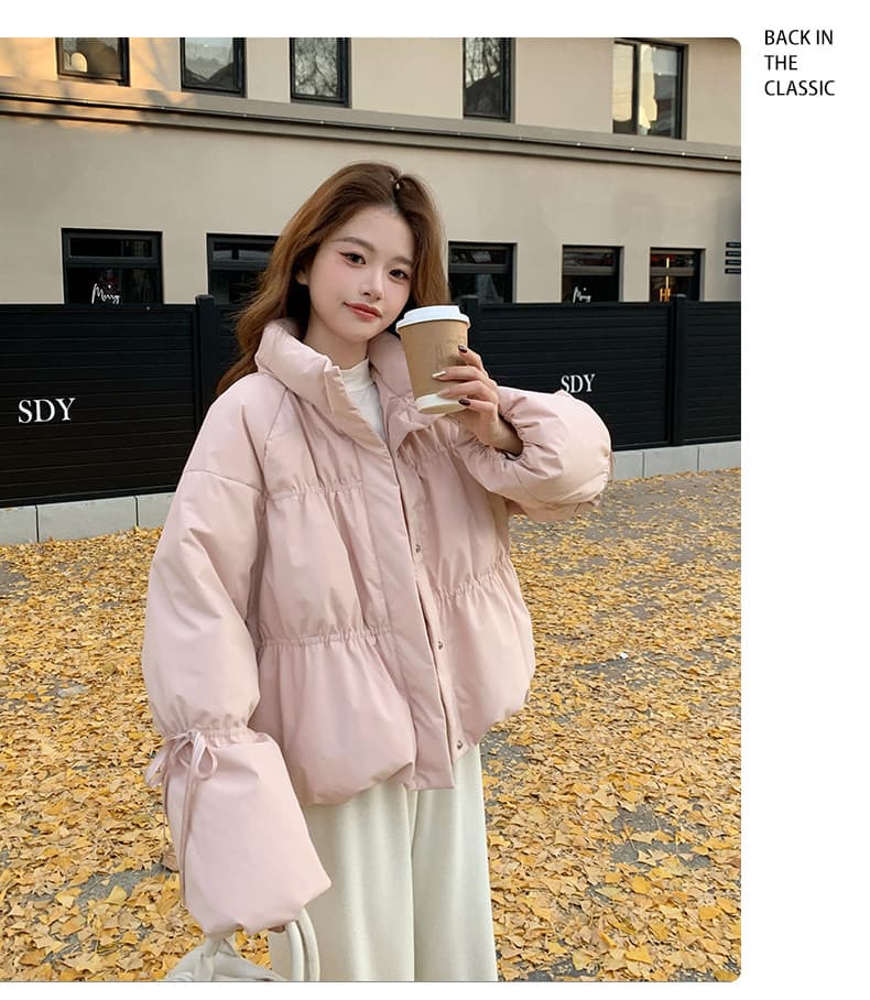 작은 키 버블 푸 허리 수축 아래 면화 의류 여성 겨울 쇼트 스타일 2026 새로운 한 부서 학원 스탠드 칼라 빵 외투 상세 이미지 17