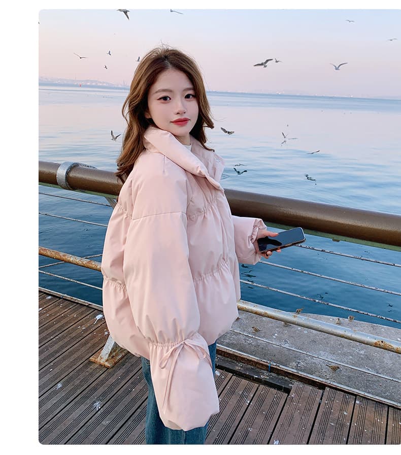 작은 키 버블 푸 허리 수축 아래 면화 의류 여성 겨울 쇼트 스타일 2026 새로운 한 부서 학원 스탠드 칼라 빵 외투 상세 이미지 23