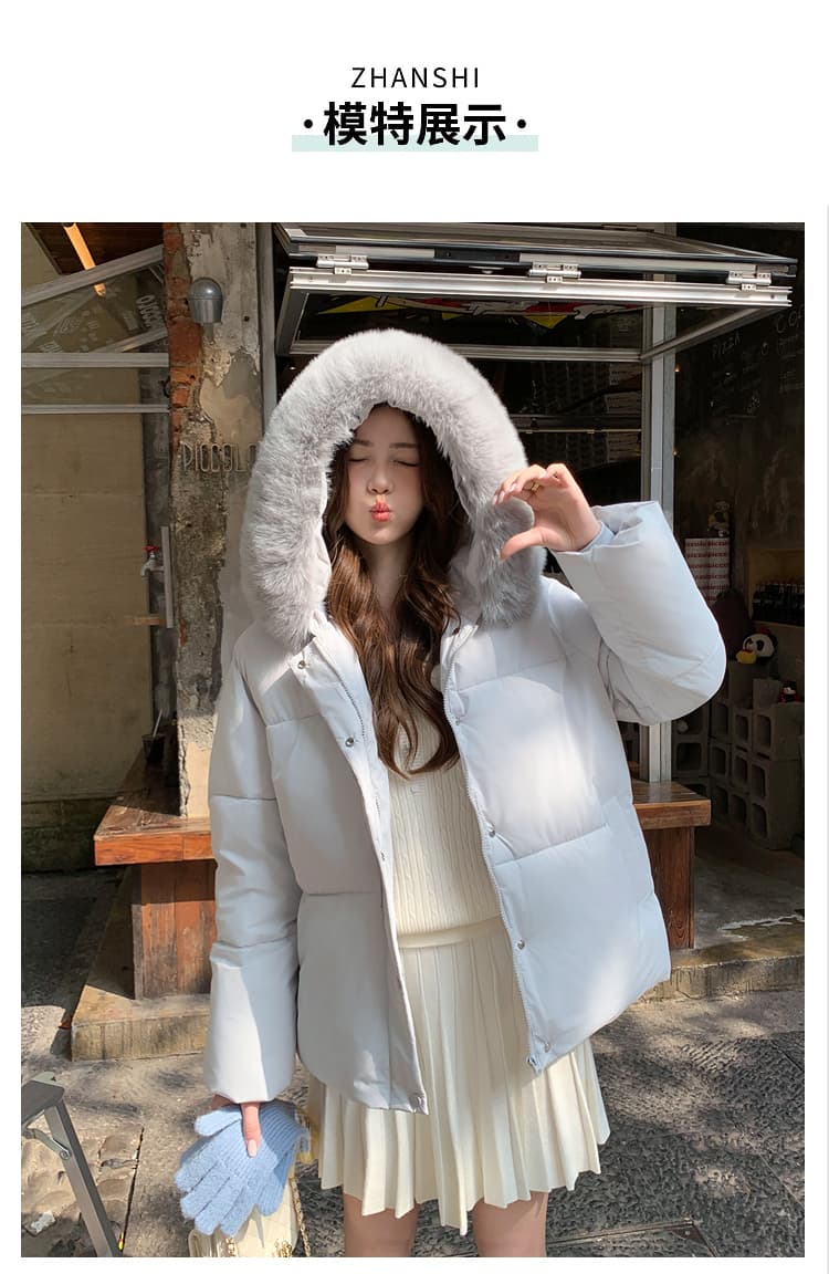 실사 폭스 큰 모피 칼라 후드 쇼트 스타일 다운 재킷 여성 작은 키 겨울 한국 스타일 루즈핏 두꺼운 보온 재킷 상세 이미지 30