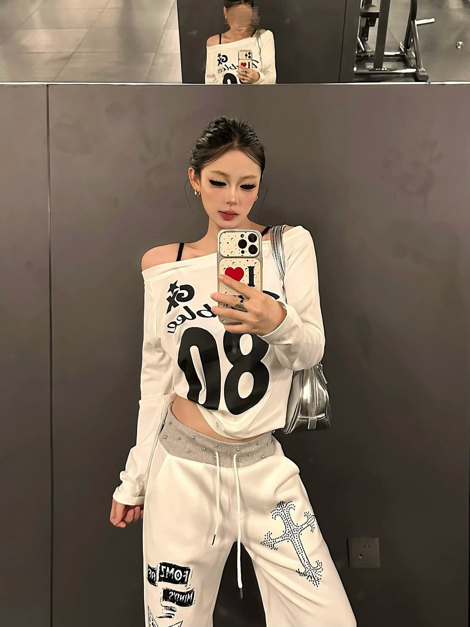 220 그램 92 면 8 암모니아 Lun 오프숄더 티셔츠 여성 긴 소매 기본 셔츠 상세 이미지 2