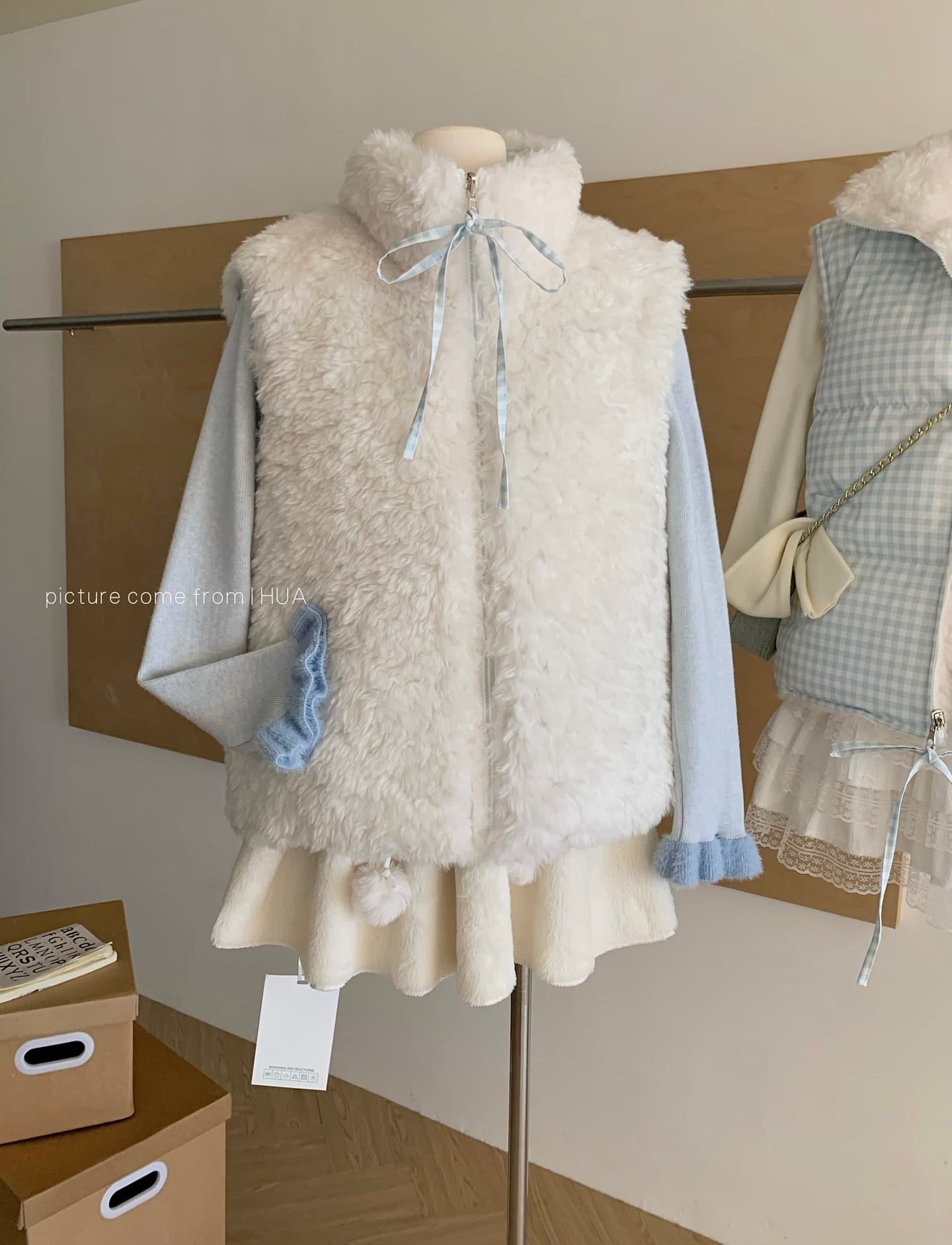 theture 첫 눈 달콤한 섬 다운 재킷 베스트 여성 코트 스탠드 칼라 두꺼운 보온 조끼 가을 겨울 새로운 체크무늬 이미지 4