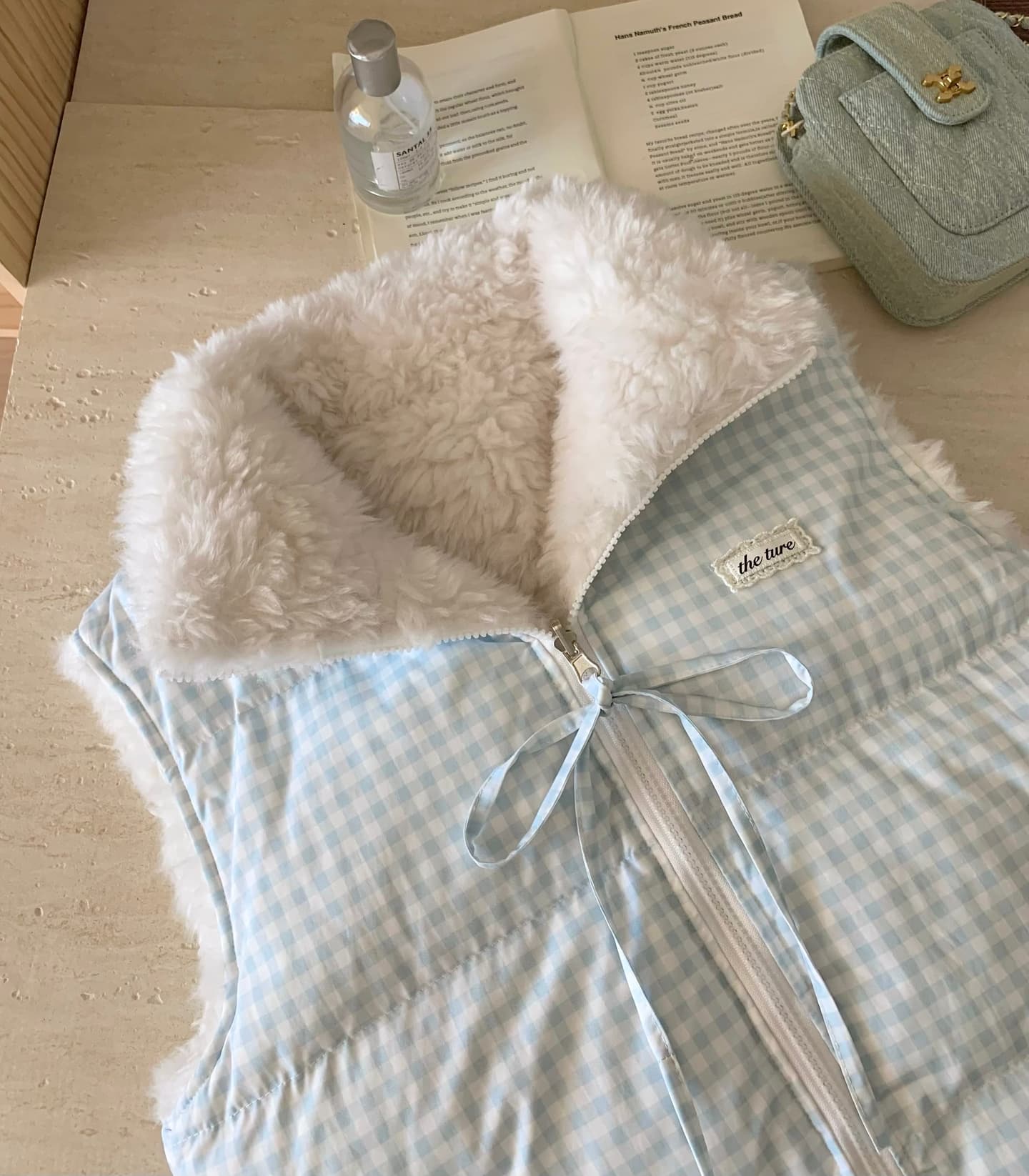 theture 첫 눈 달콤한 섬 다운 재킷 베스트 여성 코트 스탠드 칼라 두꺼운 보온 조끼 가을 겨울 새로운 체크무늬 상세 이미지 2