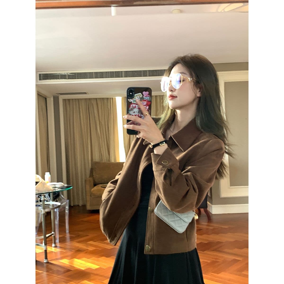 아름다움 라드. 스웨이드 원단 재킷 여성 짧은 2026 봄 가을 새로운 레트로 루즈핏 작은 키 얇은 스타일 재킷 맨위 이미지 2
