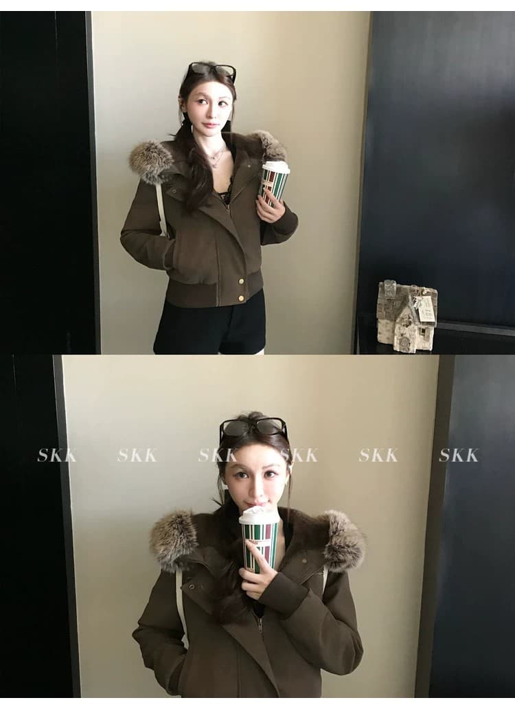 2026 새로운 슈퍼 잘 생긴 후드 큰 모피 칼라 문 襟 아래 면화 의류 스웨이드 오토바이 서비스 보온 여성 코트 상세 이미지 26