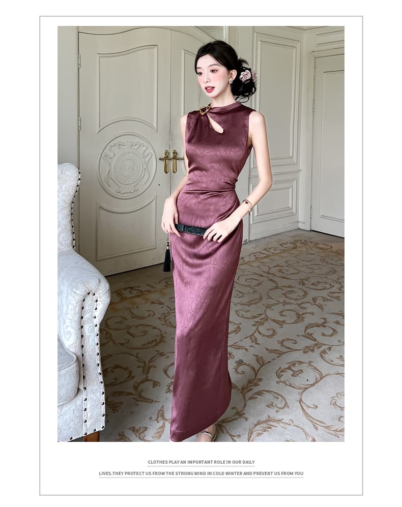 실사 2026 여름 새로운 럭셔리 빛 새틴 잡아라. 주름 질감 물방울 홀로우 아웃 맞춤 핀 핀치 Pleat 민소매 드레스 상세 이미지 12