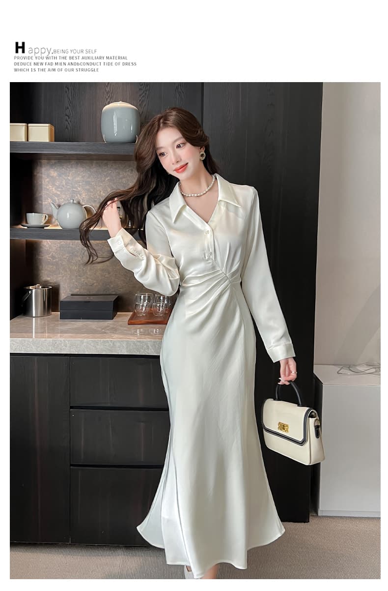 실사 공단 빛 흐름 라임 우아함 지성 핀치 Pleat 인어 꼬리 셔츠 점프 슈트 롱 스커트 부드러운 관대 한 치마 아이들 상세 이미지 7