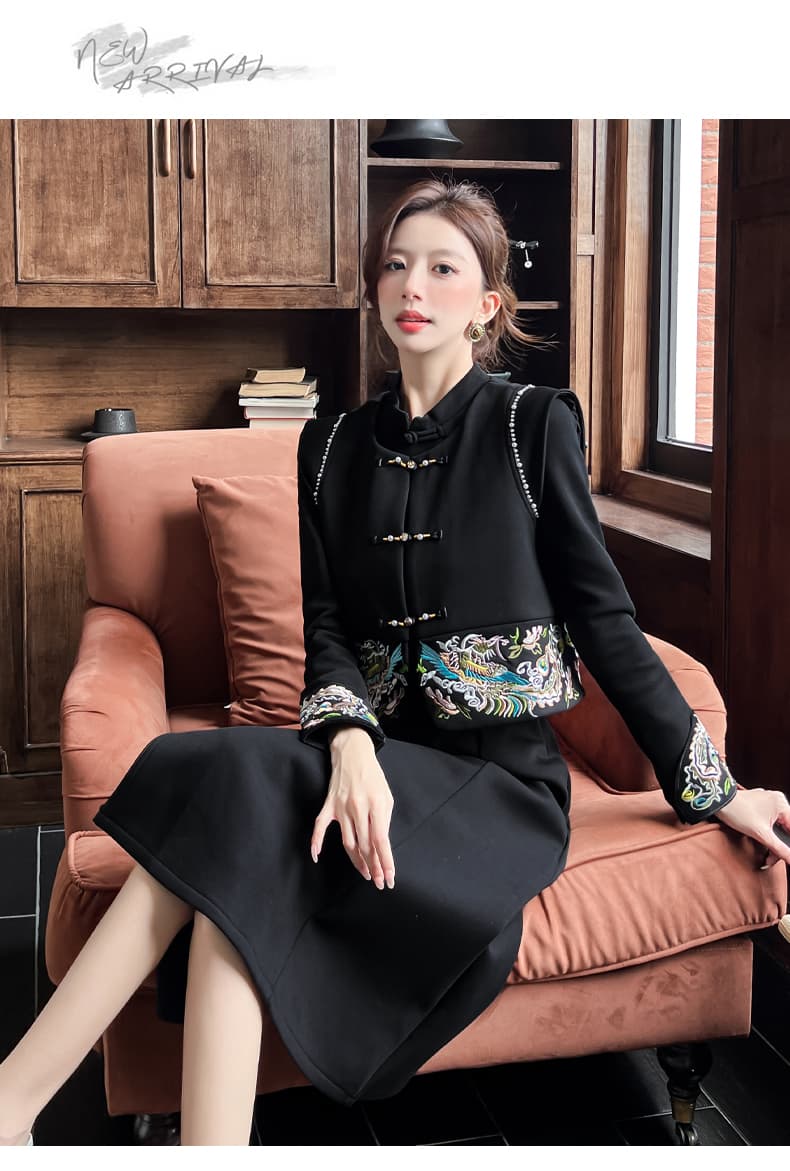 2026 가을 새로운 자수 새로운 중식 국풍 레트로 드레스 새로운 중식 국풍 무거운 작업 자수 베스트 상세 이미지 7