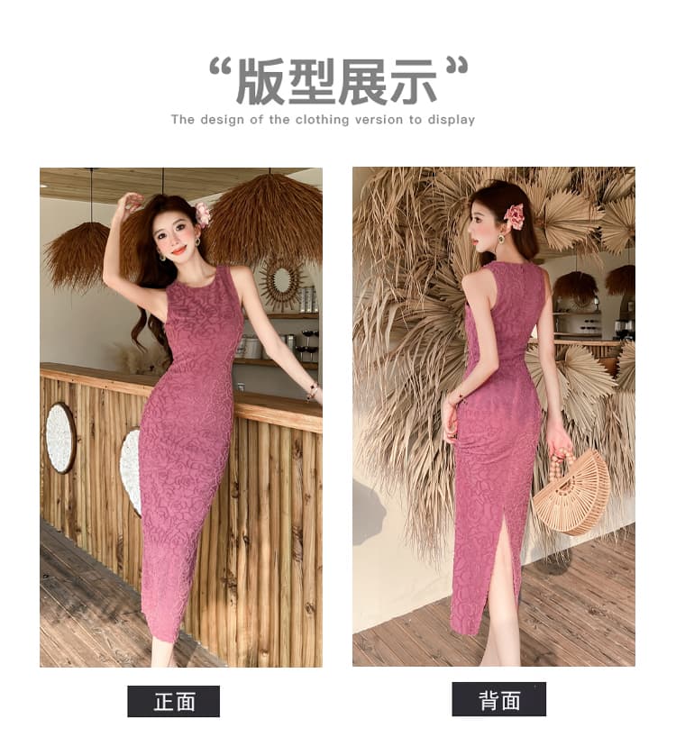 실사 품격 광택 실 술 절단 어깨 소매 민소매 몸매 가꾸기 허리 수축 조끼 원피스 롱 스커트 여성 2026 여름 새로운 상세 이미지 4