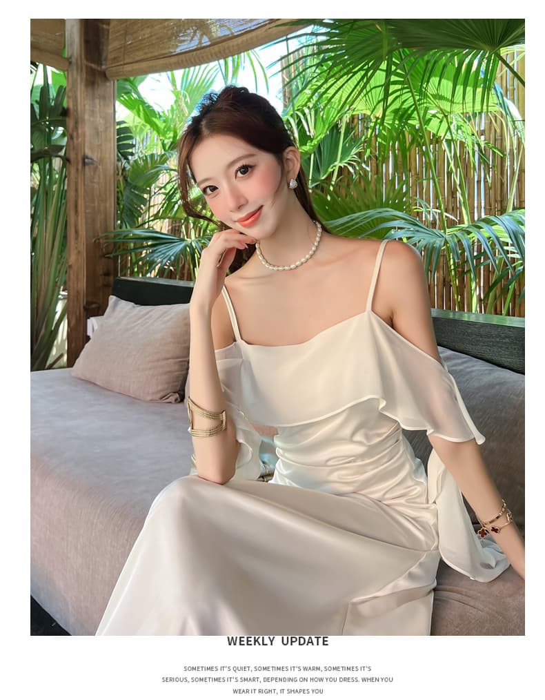 프랑스식 디자인 센스 리본 새틴 품격 슬립 여성 드레스 여름 허리 수축 슬림해 보이는 고유 한 Chic 아름다운 롱 스커트 상세 이미지 12