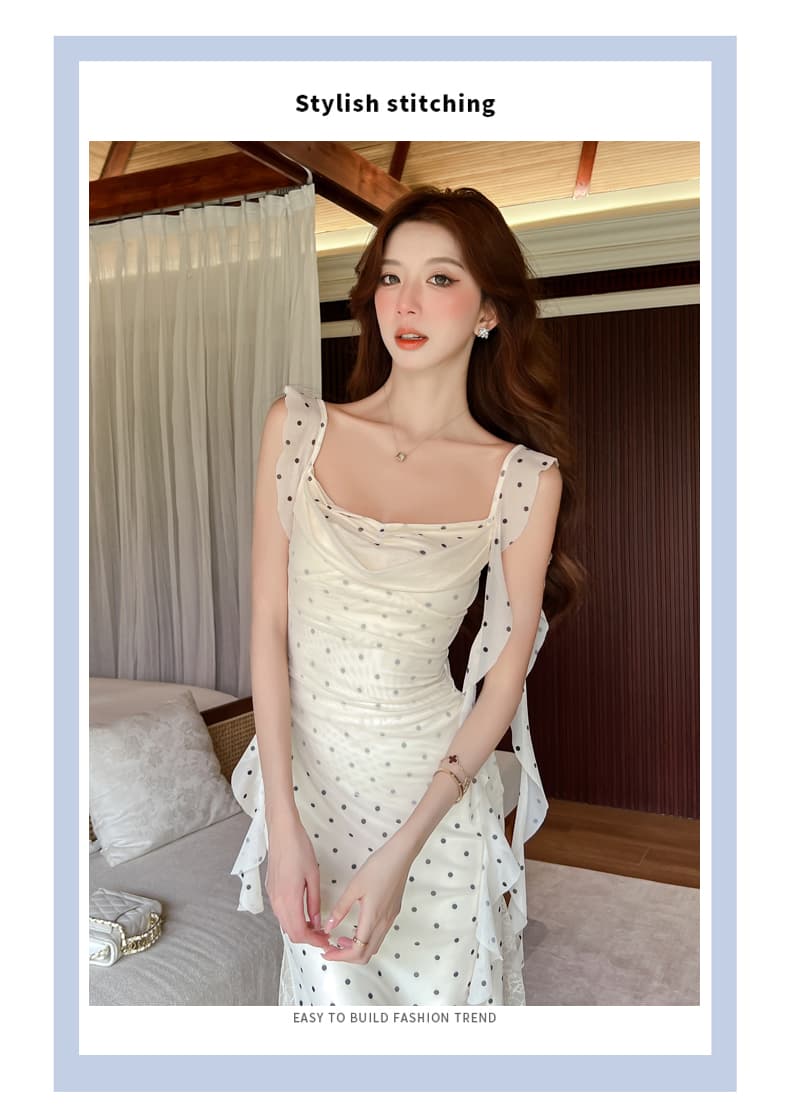 실사 2026 새로운 품격 섹시함 부드러운 망사 치마 작은 대중 빛 럭셔리 디자인 몸매 가꾸기 슬림해 보이는 슬립 드레스 상세 이미지 3