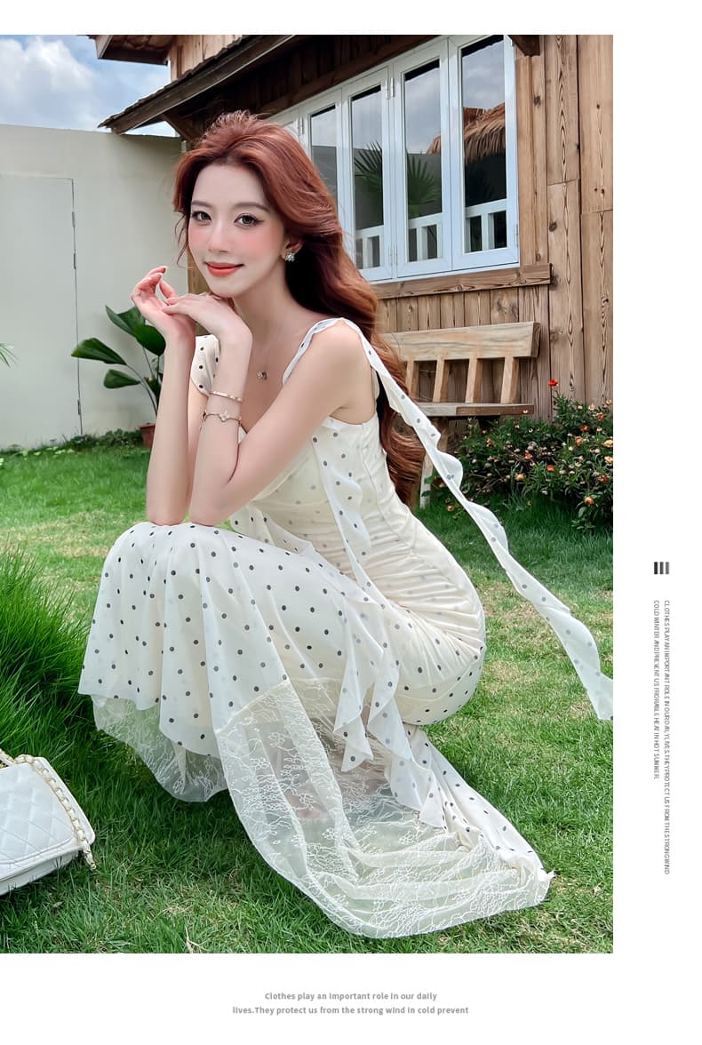 실사 2026 새로운 품격 섹시함 부드러운 망사 치마 작은 대중 빛 럭셔리 디자인 몸매 가꾸기 슬림해 보이는 슬립 드레스 상세 이미지 15
