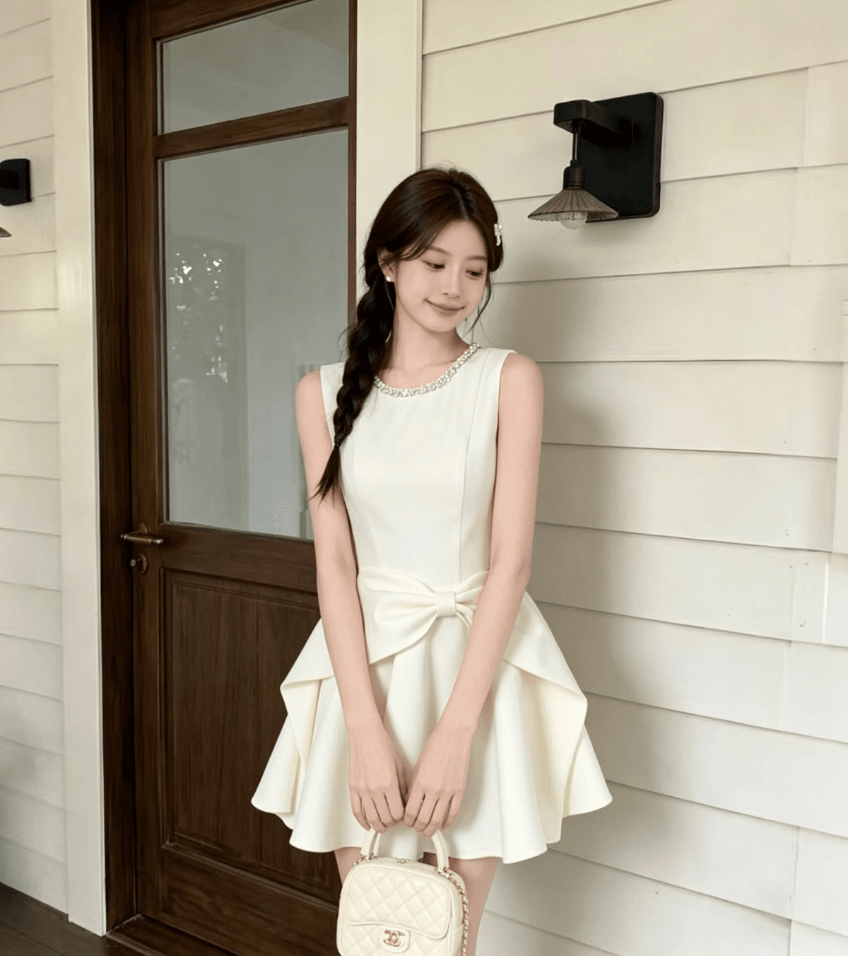 2026 여름 새로운 천 금빛 바람 우아함 허리 수축 나비 매듭 고급 센스 드레스 상세 이미지 4
