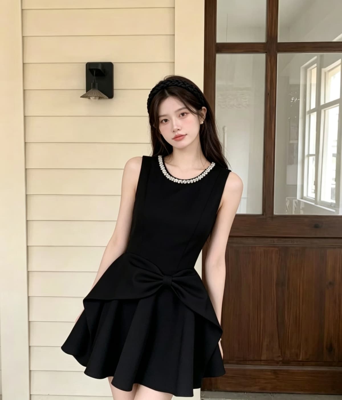 2026 여름 새로운 천 금빛 바람 우아함 허리 수축 나비 매듭 고급 센스 드레스 상세 이미지 13