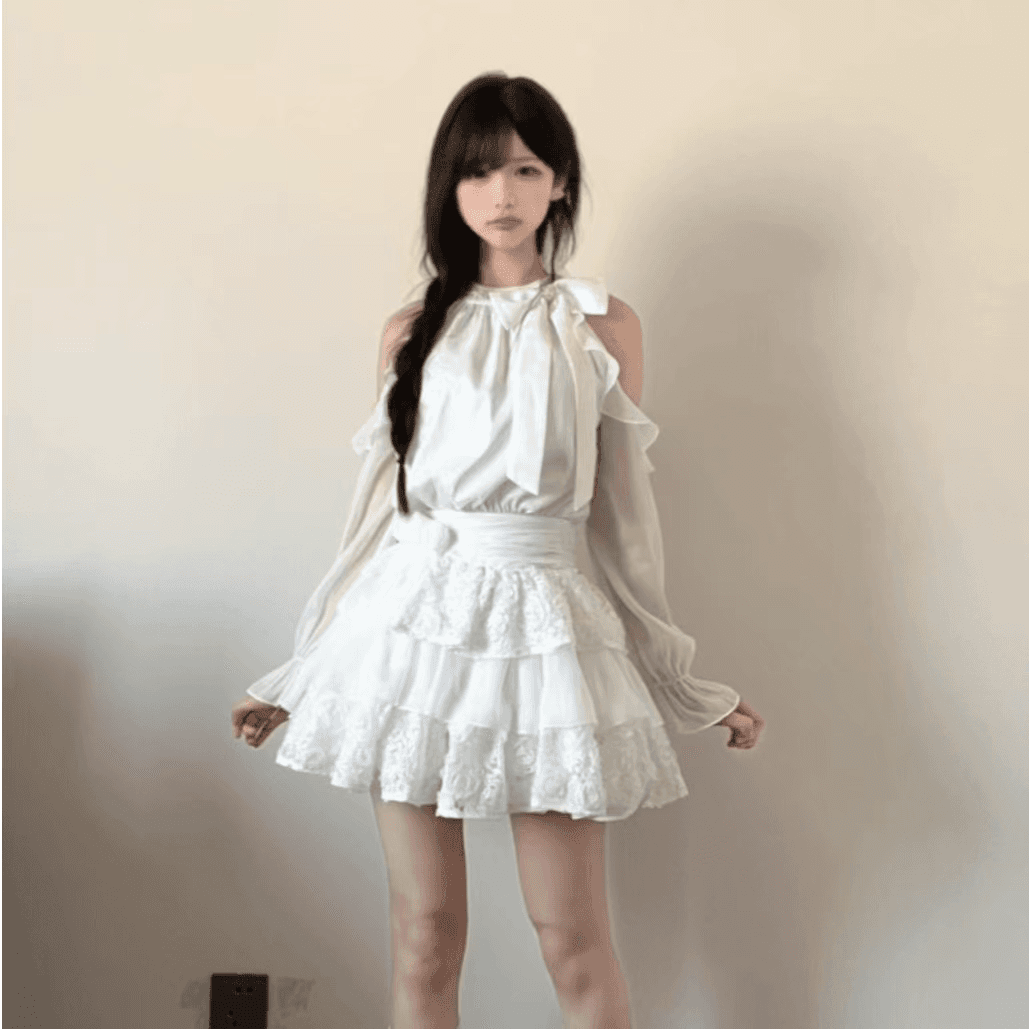 캄파넬라 세과 house 꽃 객실 달빛 아래서 봄날 부드러운 바람 얇은 색상 행침 목 새는 어깨 긴팔 케이크 드레스 이미지 5
