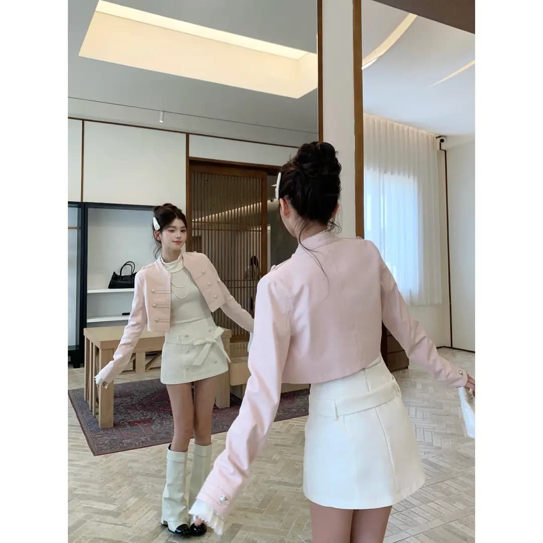 기타 한 작은 물고기 musefish 소녀 나이트 한국 스타일 레트로 천 골드 디자인 센스 작은 재킷 나비 매듭 반 스커트 이미지 3