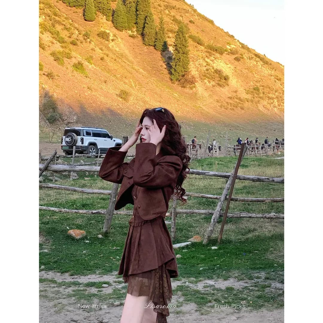 평생 로마의 코코아 나이트 가을 새로운 품격 패션 쇼트 스타일 긴팔 재킷 슬림해 보이는 드레스 상세 이미지 2