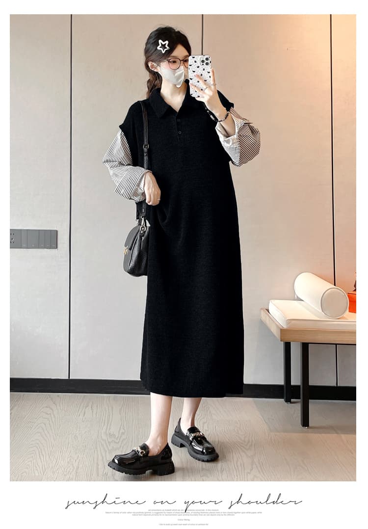 실사 미니멀리즘 패치워크 가짜 2 세트 빅 사이즈 캐주얼 출산 착용 상세 이미지 10