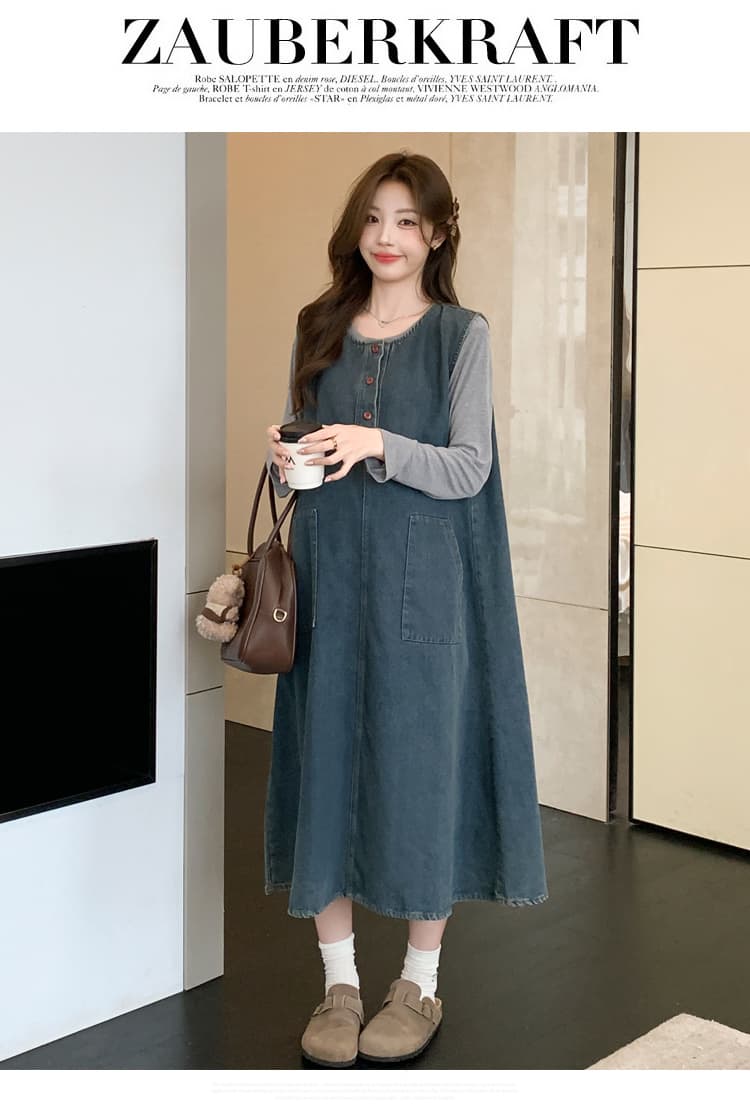 실사 미니멀리즘 데님 2 세트 빅 사이즈 캐주얼 세트 임산부 데님 세트 상세 이미지 17