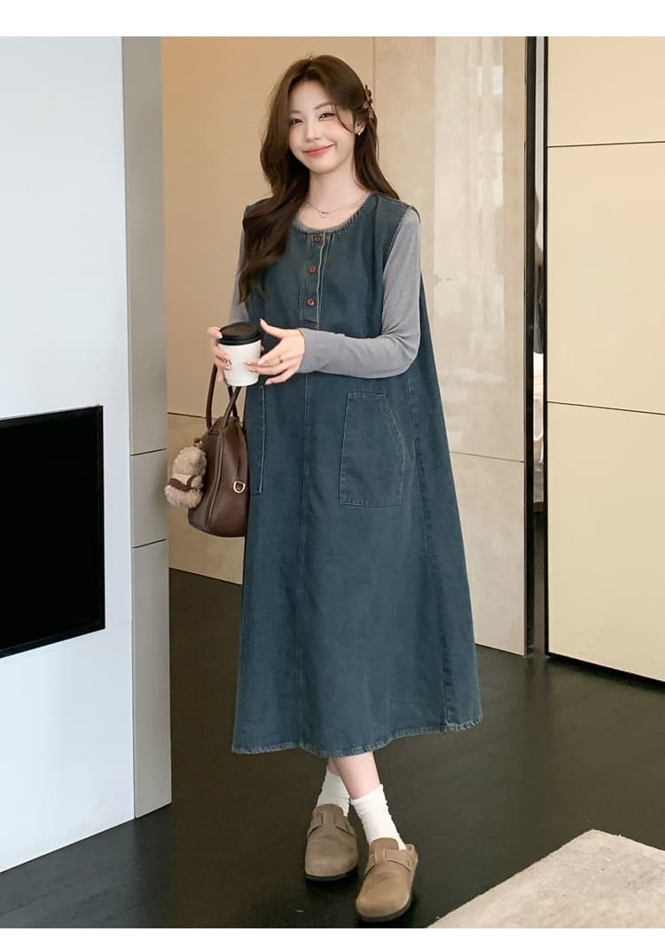 실사 미니멀리즘 데님 2 세트 빅 사이즈 캐주얼 세트 임산부 데님 세트 상세 이미지 19