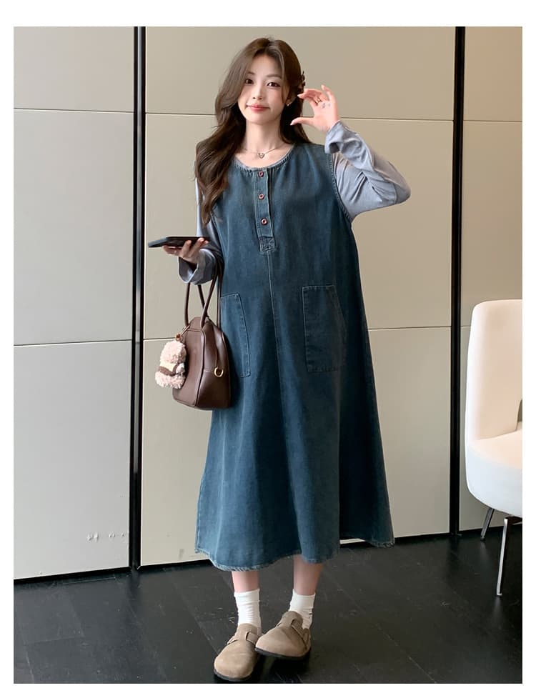 실사 미니멀리즘 데님 2 세트 빅 사이즈 캐주얼 세트 임산부 데님 세트 상세 이미지 21