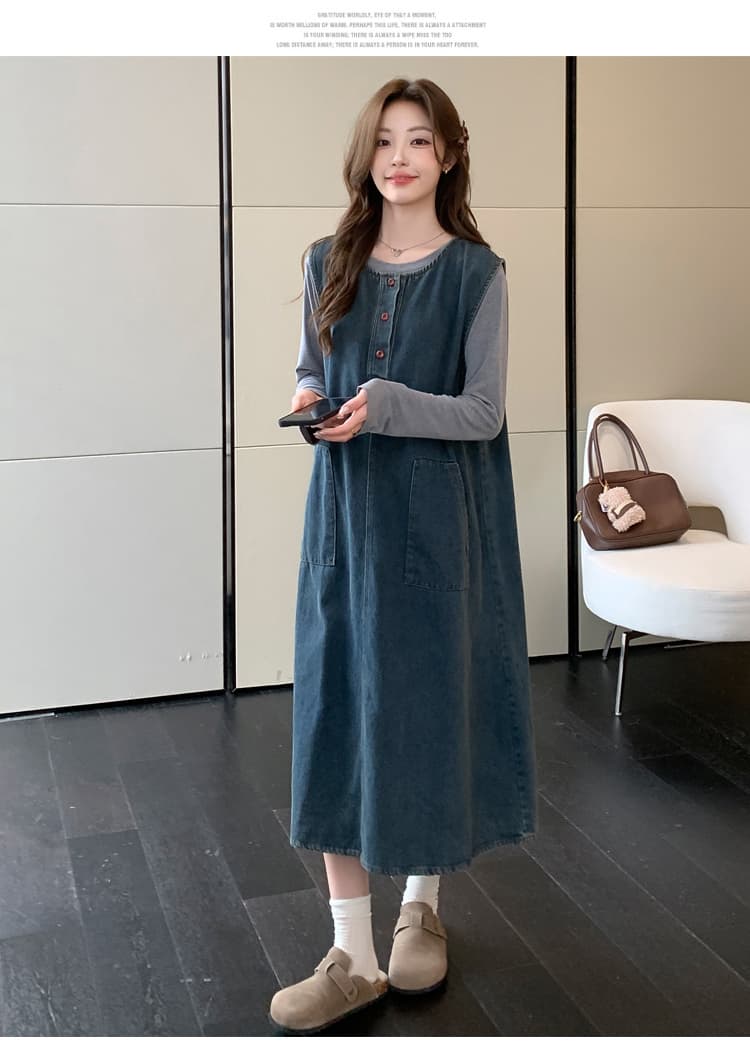 실사 미니멀리즘 데님 2 세트 빅 사이즈 캐주얼 세트 임산부 데님 세트 상세 이미지 24