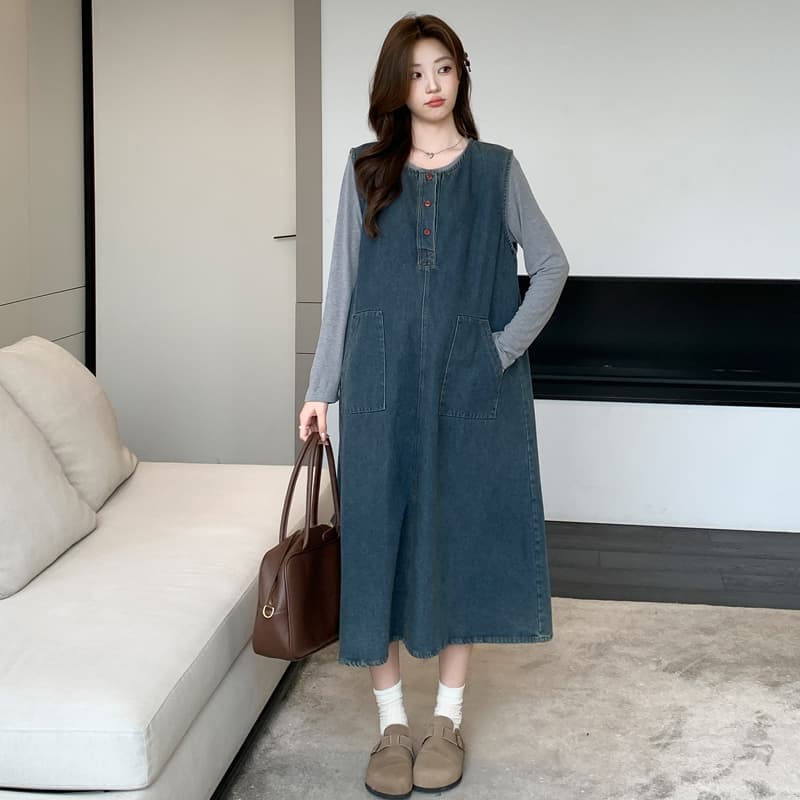 실사 미니멀리즘 데님 2 세트 빅 사이즈 캐주얼 세트 임산부 데님 세트 상세 이미지 30
