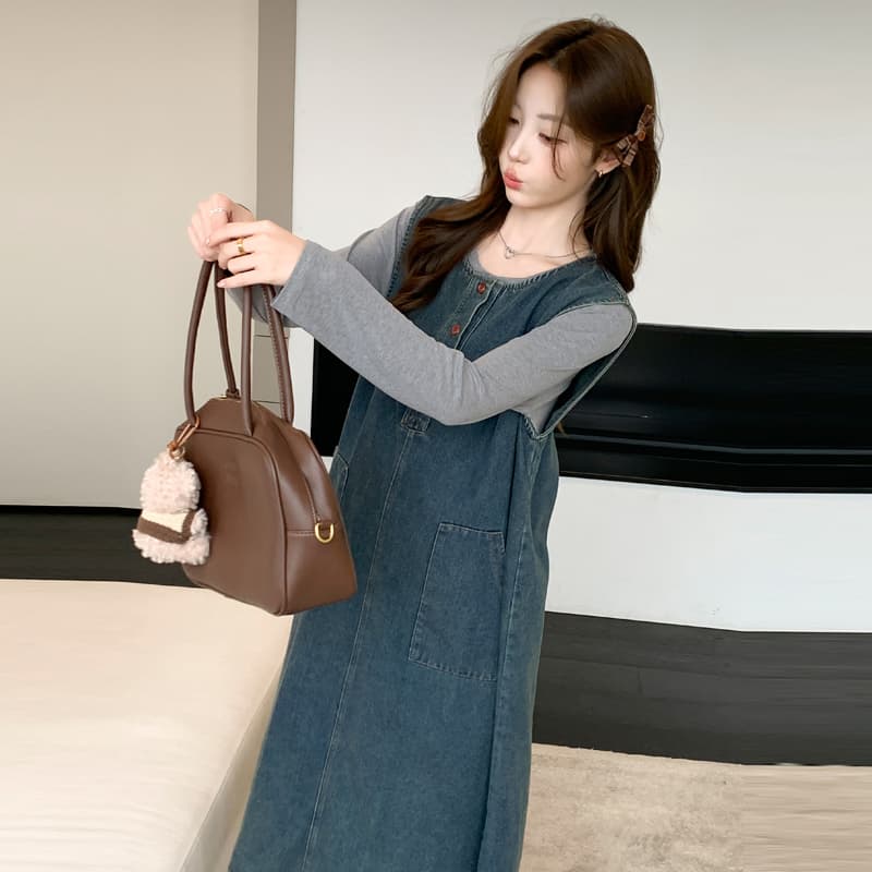 실사 미니멀리즘 데님 2 세트 빅 사이즈 캐주얼 세트 임산부 데님 세트 상세 이미지 32