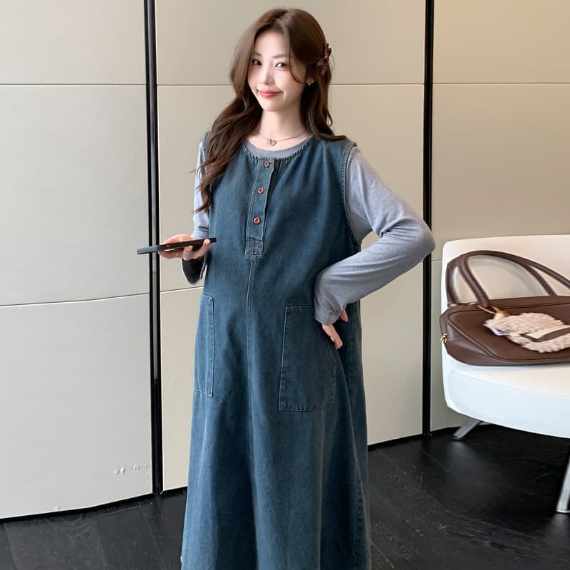 실사 미니멀리즘 데님 2 세트 빅 사이즈 캐주얼 세트 임산부 데님 세트 상세 이미지 41