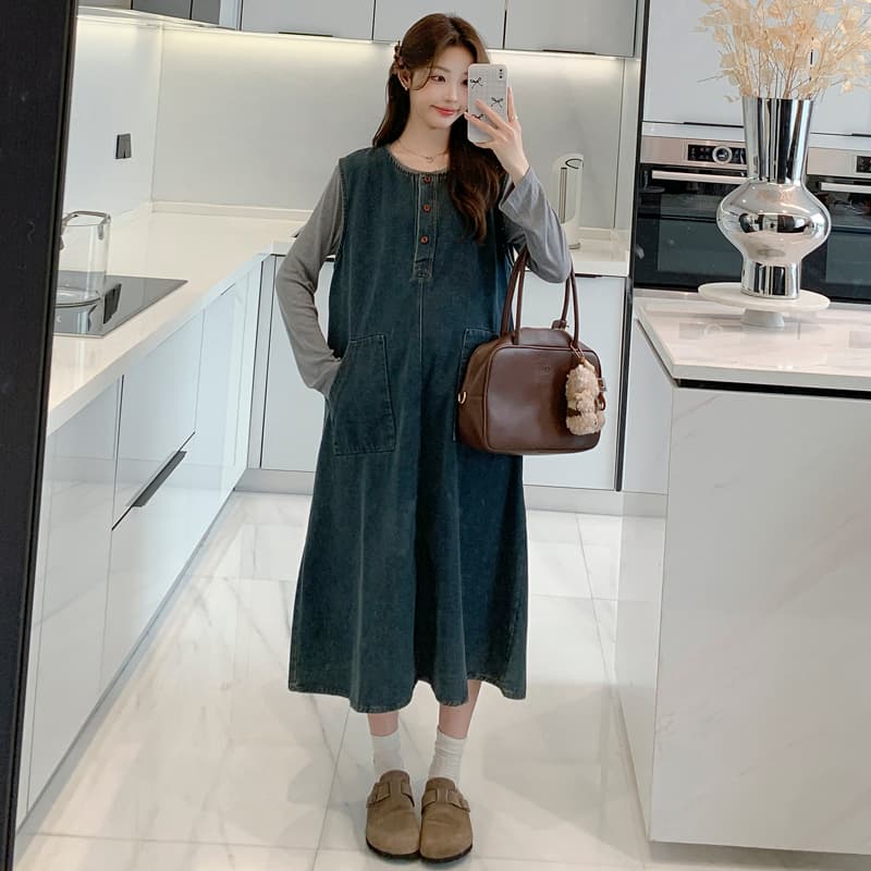 실사 미니멀리즘 데님 2 세트 빅 사이즈 캐주얼 세트 임산부 데님 세트 상세 이미지 42