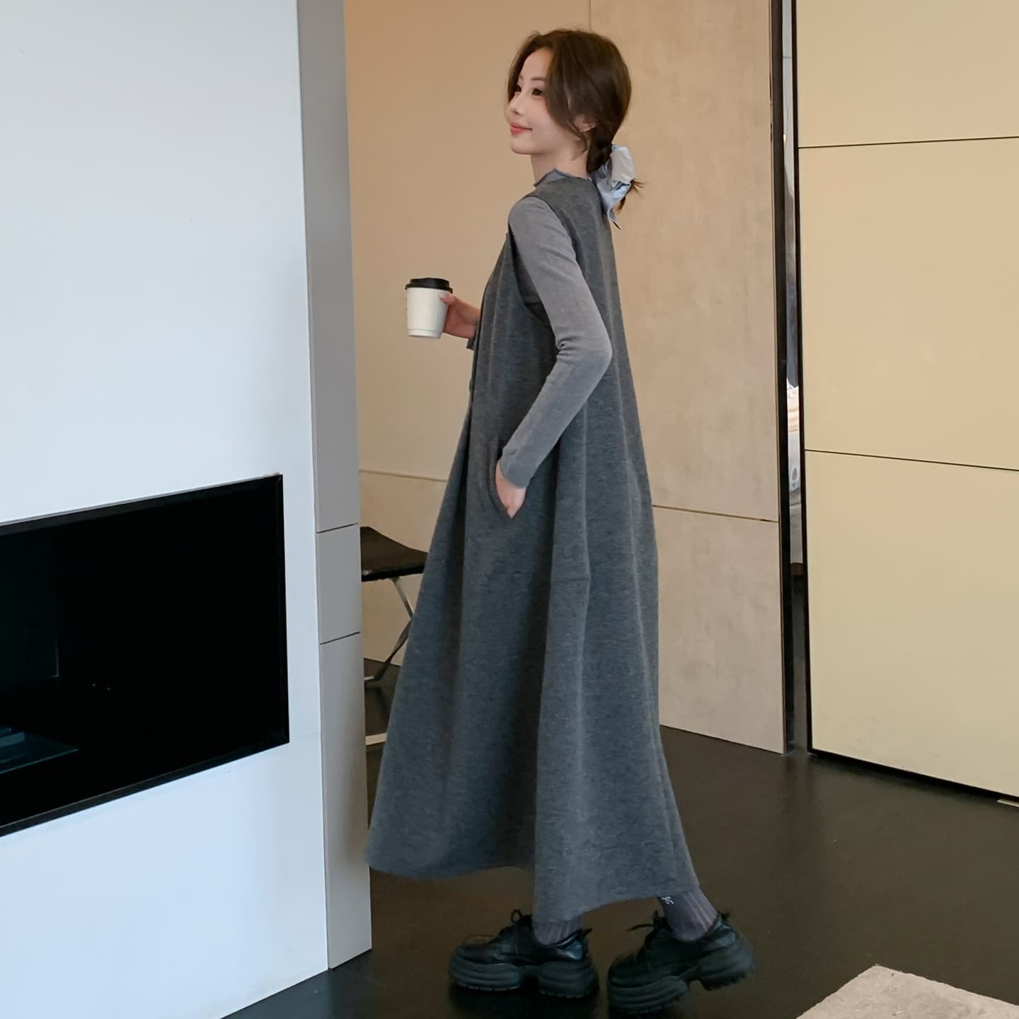 실사 미니멀리즘 2 세트 빅 사이즈 캐주얼 세트 이미지 4