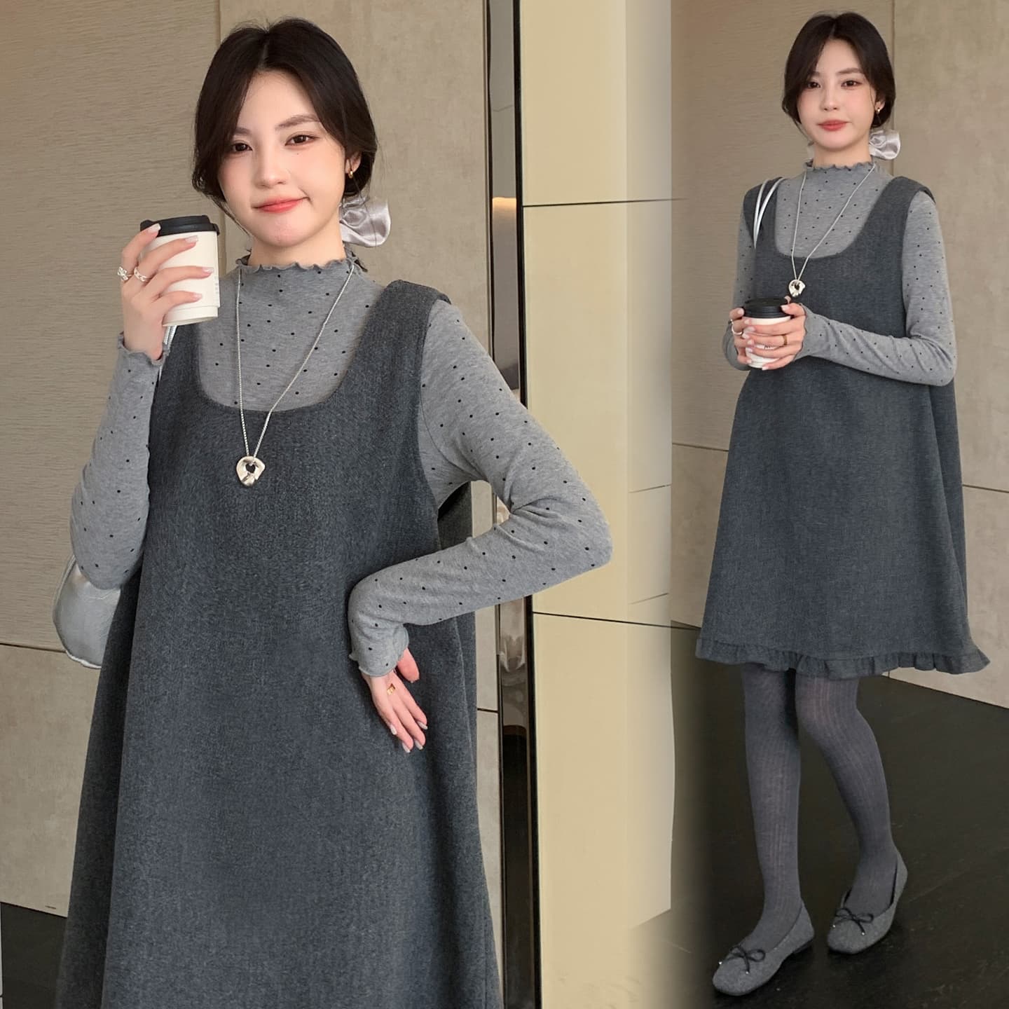 실사 미니멀리즘 2 세트 빅 사이즈 캐주얼 세트 이미지 3