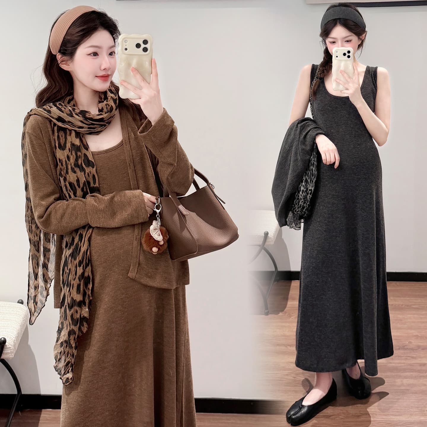 실사 미니멀리즘 2 세트 빅 사이즈 캐주얼 세트 ~없이 스카프